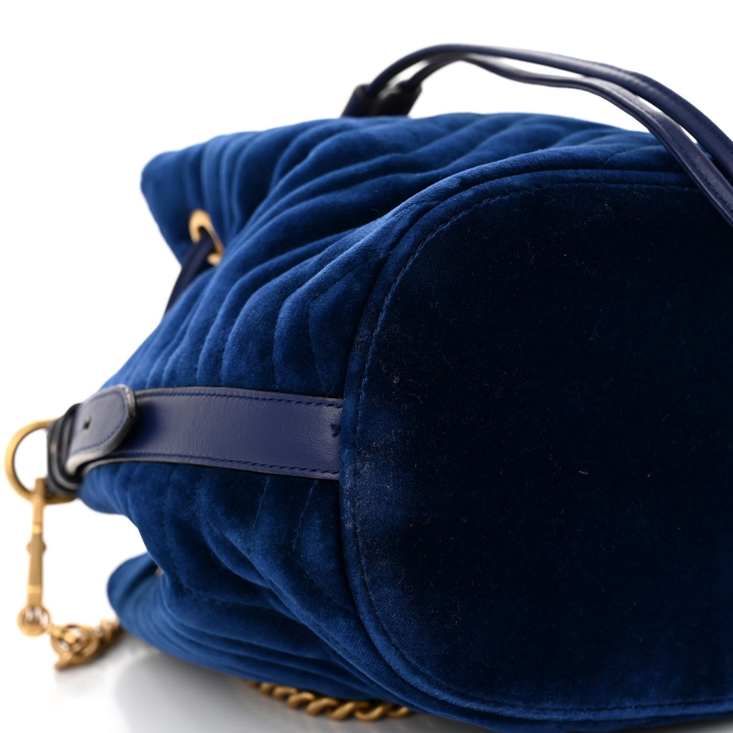 Gucci Velvet Matelasse GG Marmont Bucket Bag Cobalt Blue 8 of 9