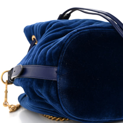 Gucci Velvet Matelasse GG Marmont Bucket Bag Cobalt Blue 8 of 9