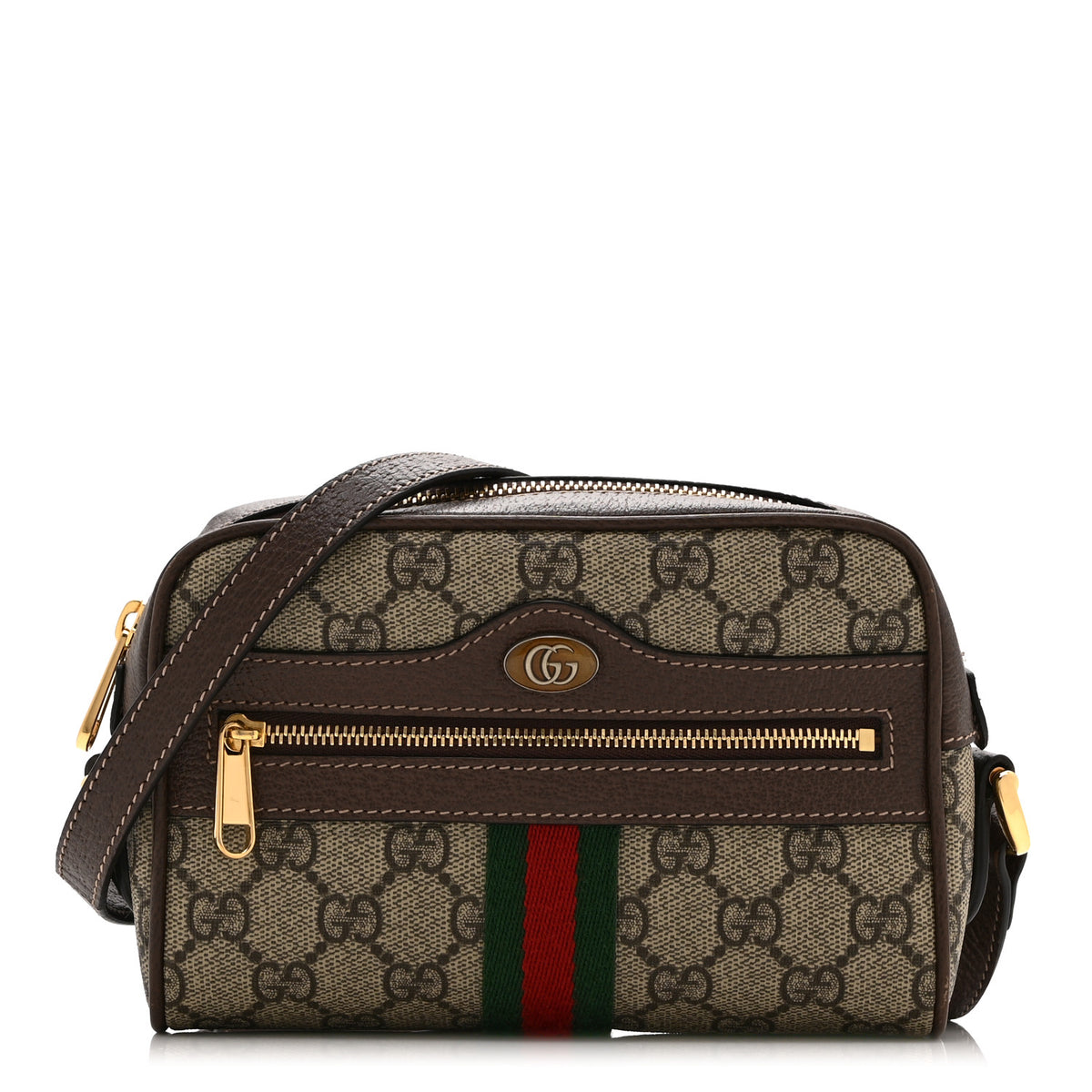 Gucci GG Supreme Monogram Web Mini Ophidia Shoulder Bag Brown 1 of 10