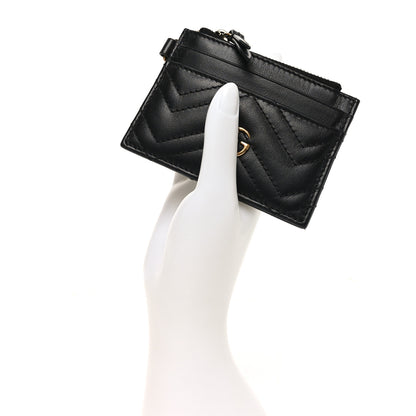 Gucci Calfskin Matelasse Chevron GG Marmont Key Case Card Holder Black 2 of 7