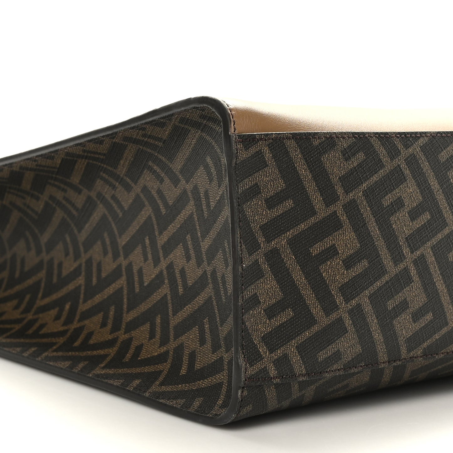 Glazed Fabric Vitello Cover FF 1974 Diagonal Bi-Color Vertical Tote Tobacco Moro Sand Black