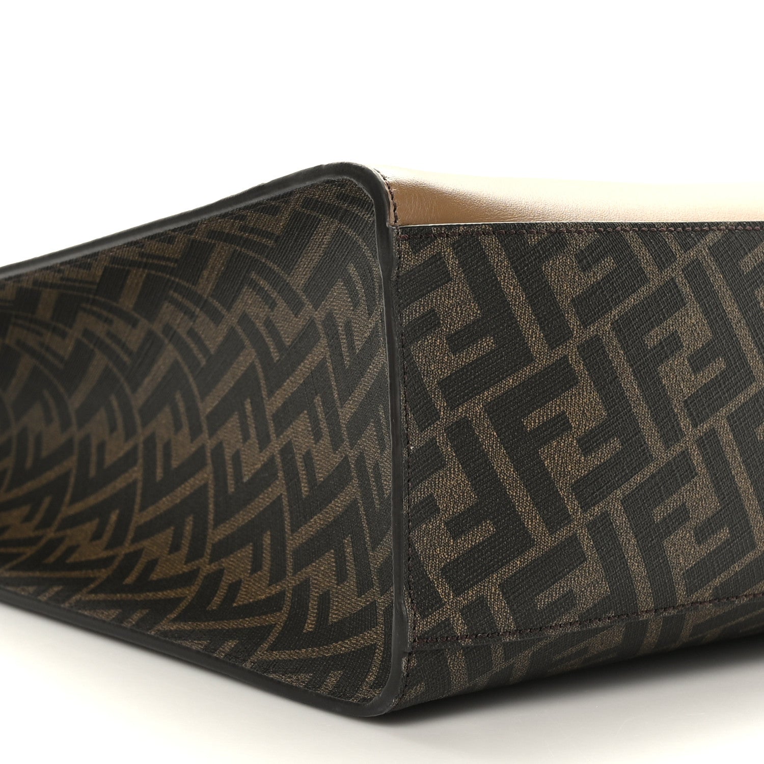 Fendi Glazed Fabric Vitello Cover FF 1974 Diagonal Bi-Color Vertical Tote Tobacco Moro Sand Black 8 of 9
