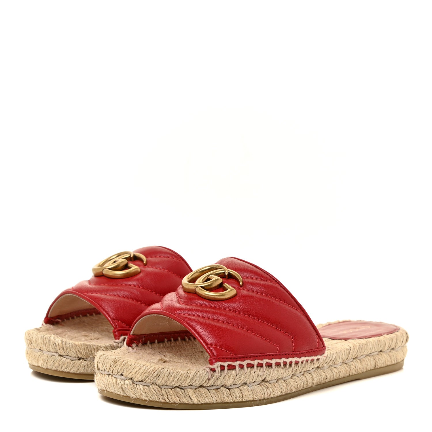 Gucci Nappa Matelasse GG Marmont Espadrille Slide Sandals 36.5 Hibiscus Red 3 of 15