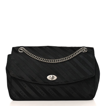 Balenciaga Nylon Jacquard Diagonal Logo Medium Scarf Lock Chain Shoulder Bag Black Red 3 of 14