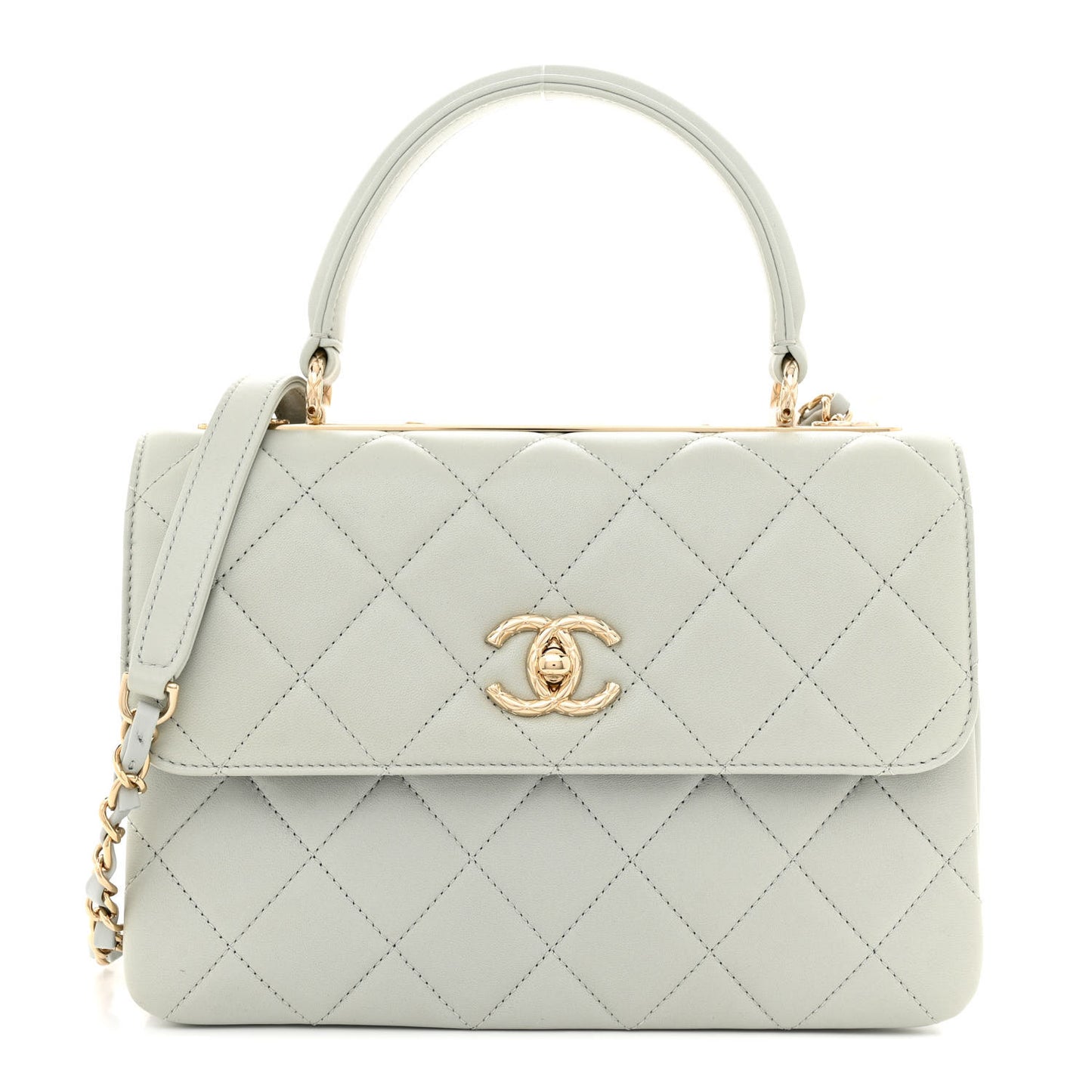 Lambskin Quilted Small Trendy CC Flap Dual Handle Bag Light Grey