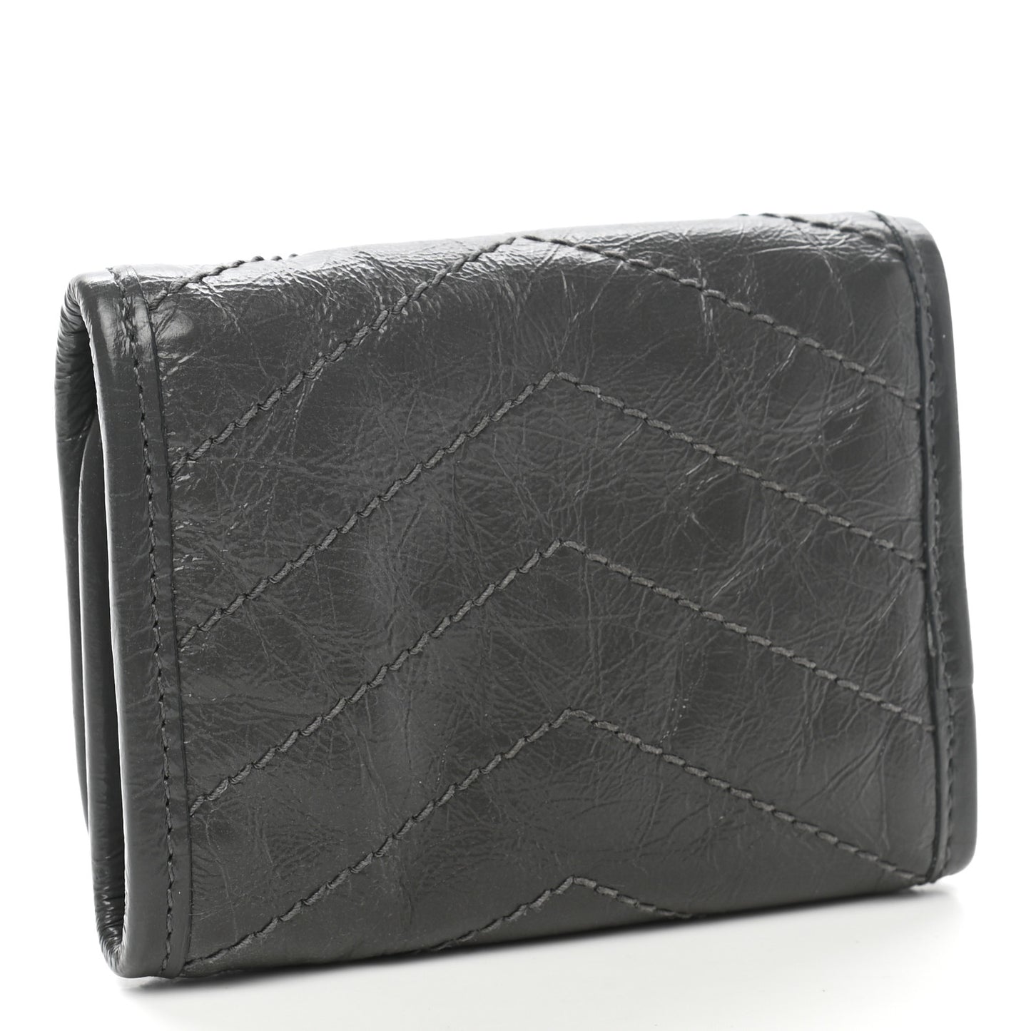 Crinkled Calfskin Matelasse Monogram Niki Compact Wallet Storm