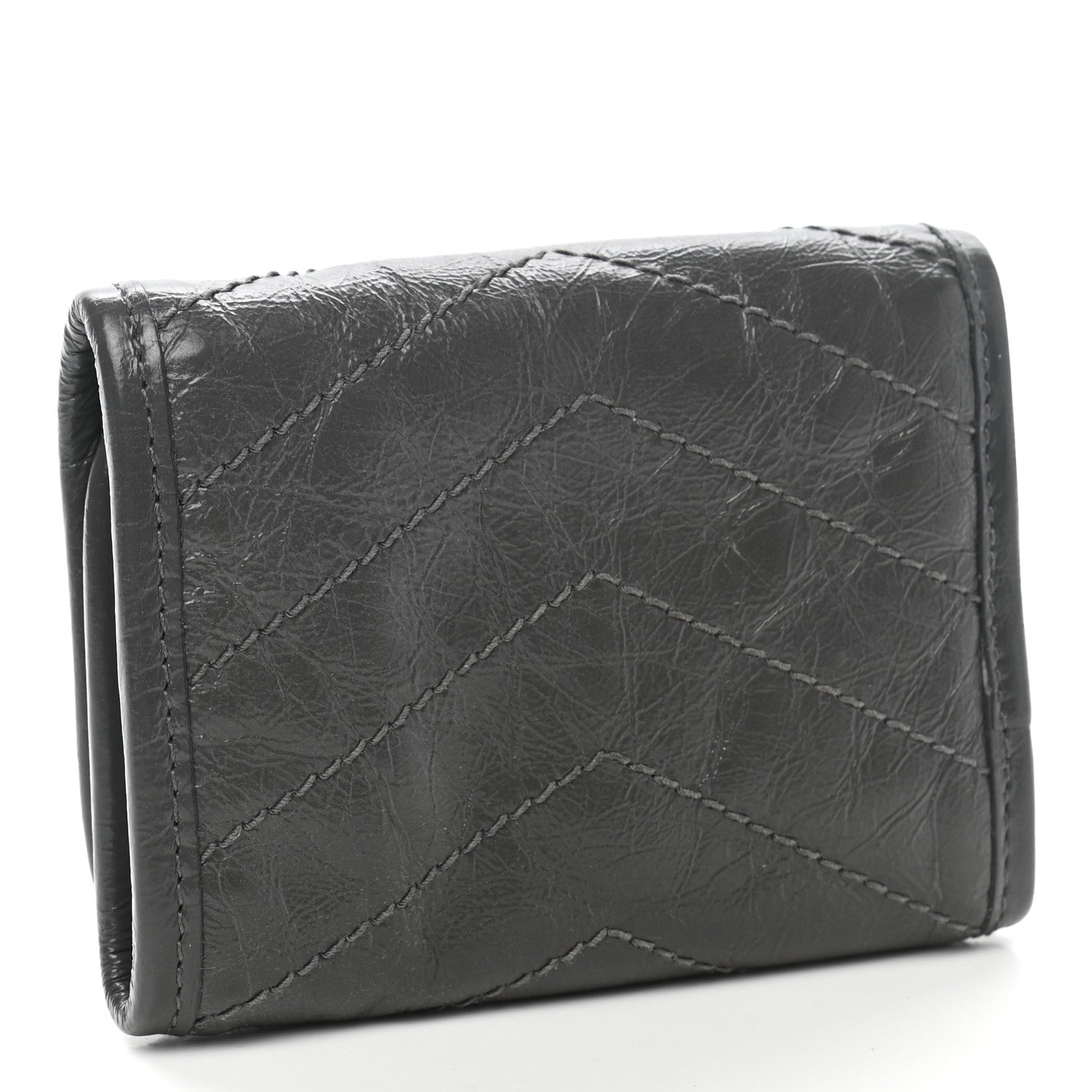 Saint Laurent Crinkled Calfskin Matelasse Monogram Niki Compact Wallet Storm 3 of 8