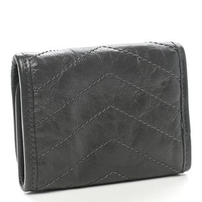 Saint Laurent Crinkled Calfskin Matelasse Monogram Niki Compact Wallet Storm 3 of 8