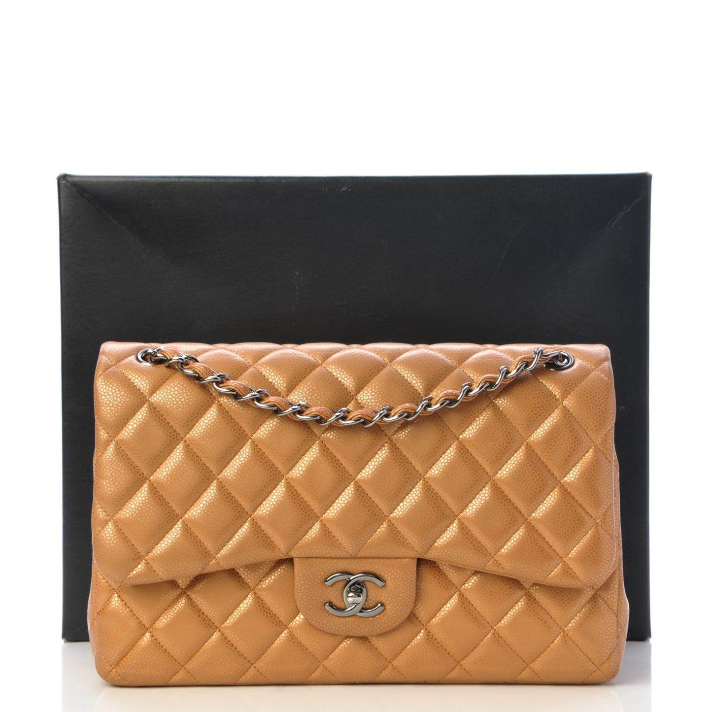 Metallic Caviar Quilted Jumbo Double Flap Copper