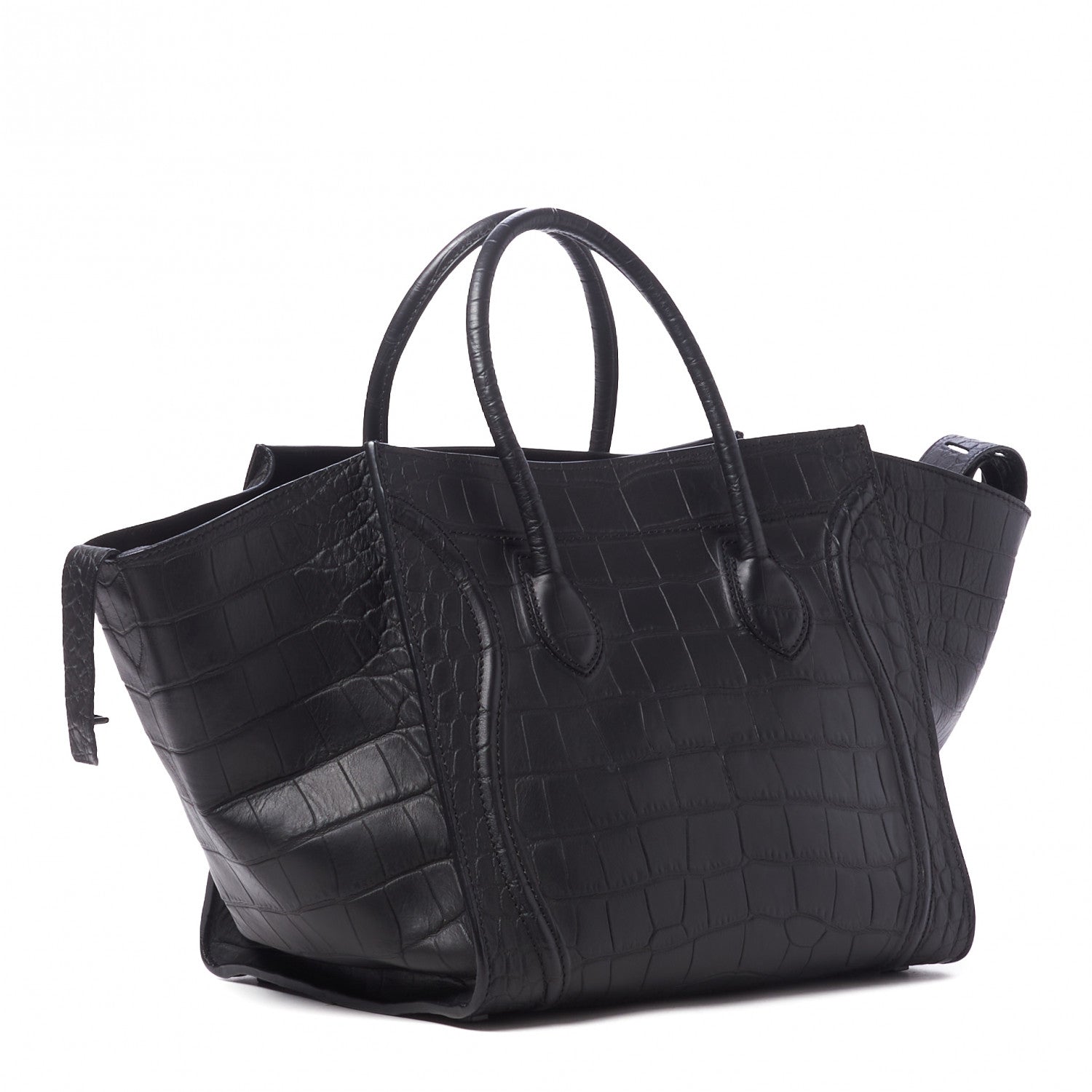 Celine Calfskin Crocodile Embossed Medium Phantom Luggage Black 3 of 9