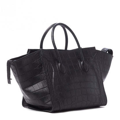 Celine Calfskin Crocodile Embossed Medium Phantom Luggage Black 3 of 9