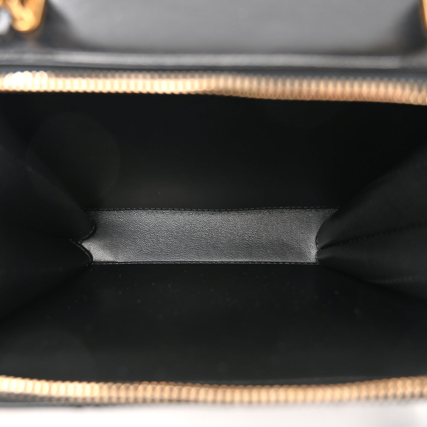Shiny Calfskin Quilted Top Handle Vanity Black