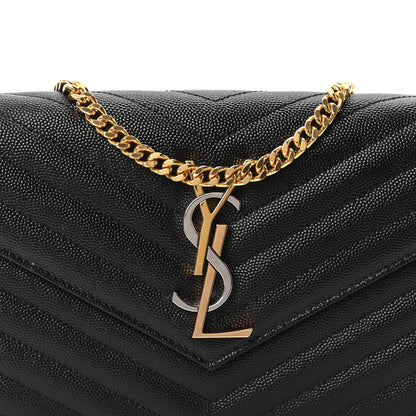 Saint Laurent Grain De Poudre Matelasse Chevron Monogram Chain Wallet Black 6 of 8