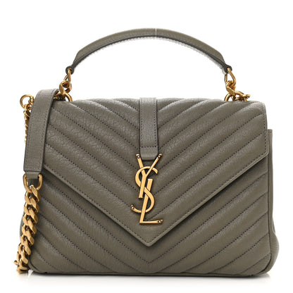 Saint Laurent Sheepskin Matelasse Chevron Monogram Medium College Bag Seaweed 1 of 10