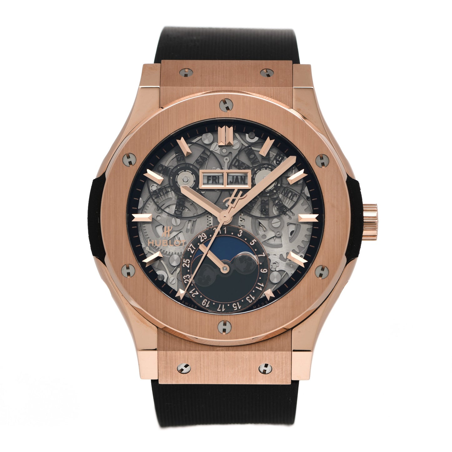 18K Rose Gold Alligator 45mm Classic Fusion Aerofusion Moonphase Watch Black 517.0X.0180.LR