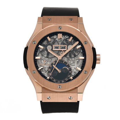 Hublot 18K Rose Gold Alligator 45mm Classic Fusion Aerofusion Moonphase Watch Black 517.0X.0180.LR 1 of 5