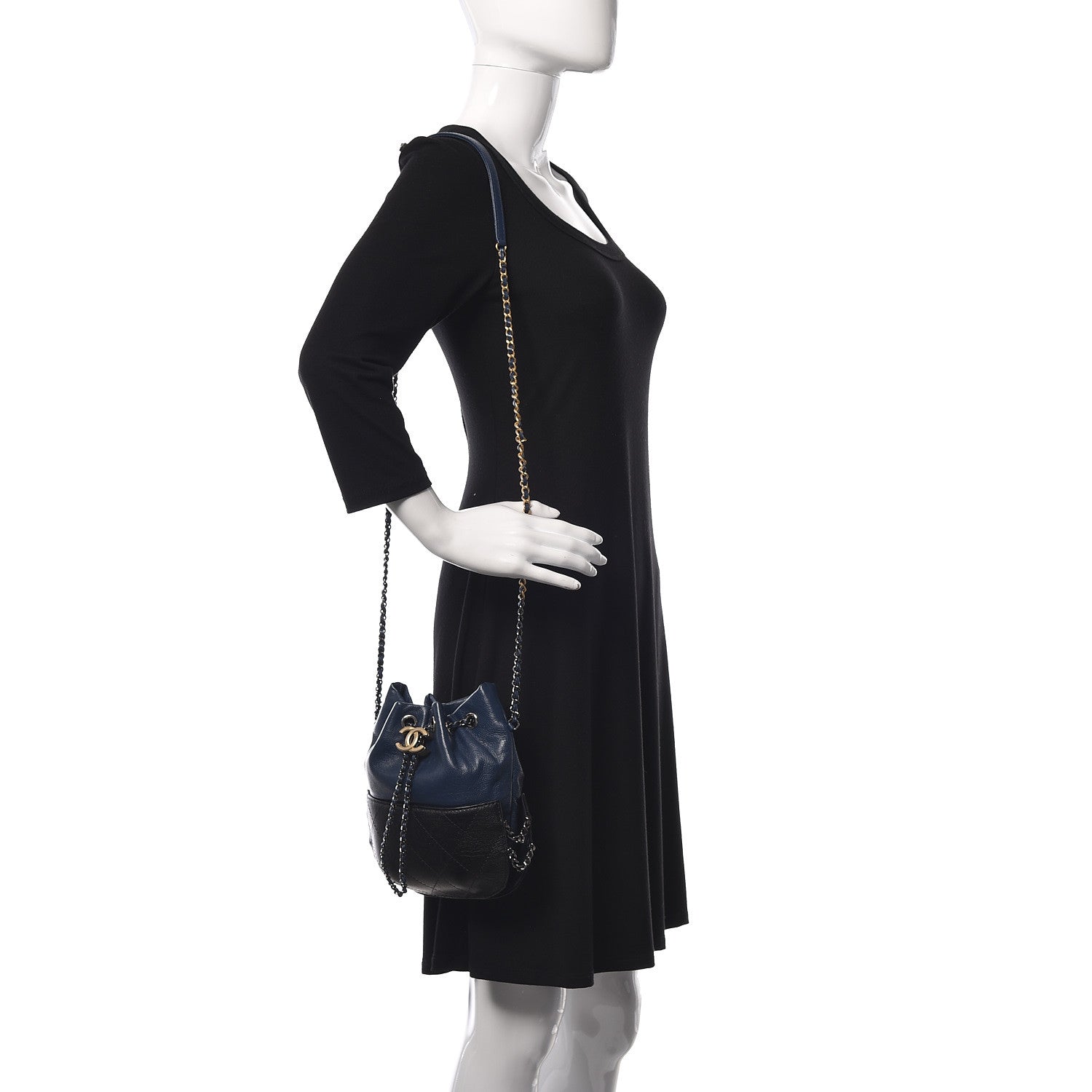 Chanel Calfskin Quilted Small Gabrielle Bucket Navy Blue Black 2 of 9