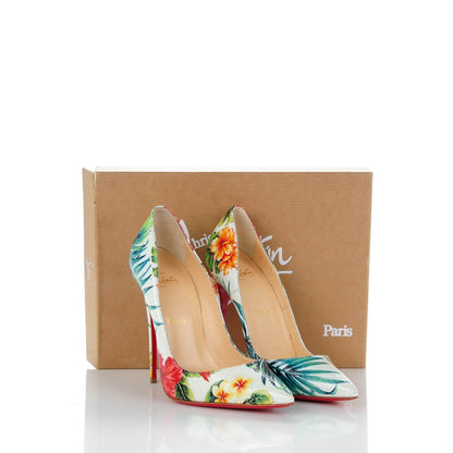 Christian Louboutin Crackled Calfskin Hawaii Print So Kate 120 Pumps 38.5 White Multi 7 of 7