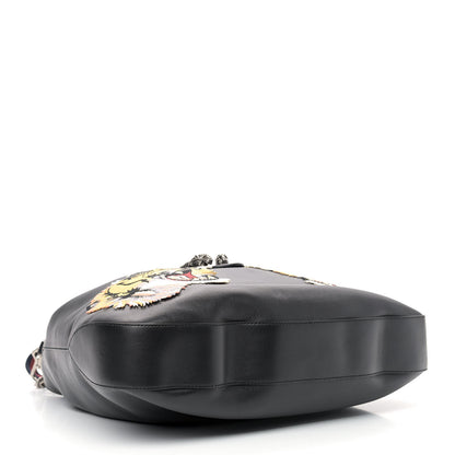 Gucci Calfskin Web Tiger Embroidered Large Dionysus Hobo Black 4 of 9