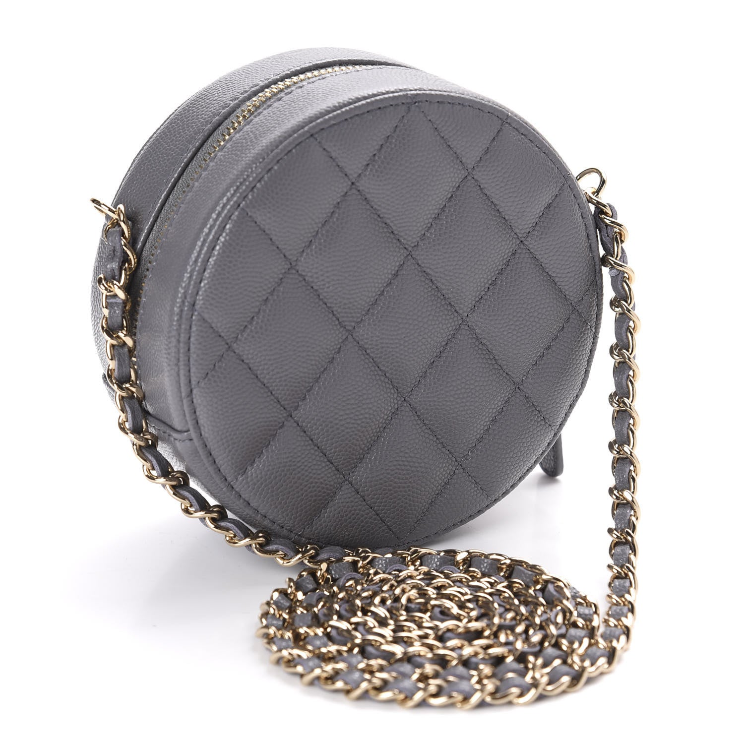 Chanel Caviar Quilted French New Wave Round Clutch With Chain Grey 2 of 10
