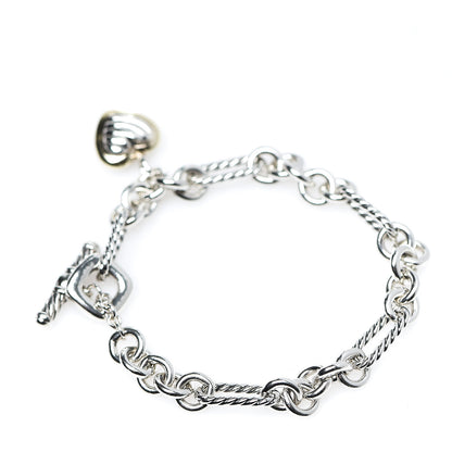 David Yurman Sterling Silver 18K Yellow Gold Cable Heart Charm Bracelet 2 of 3