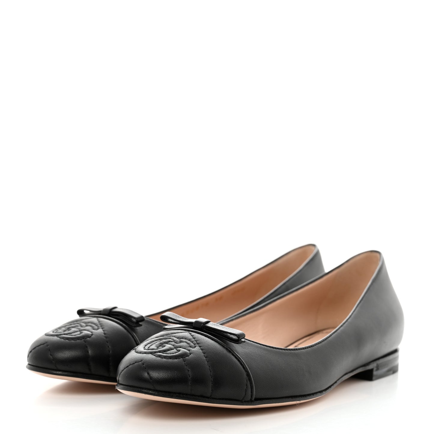 Nappa Matelasse Chevron Double G Ballet Flats 38 Black