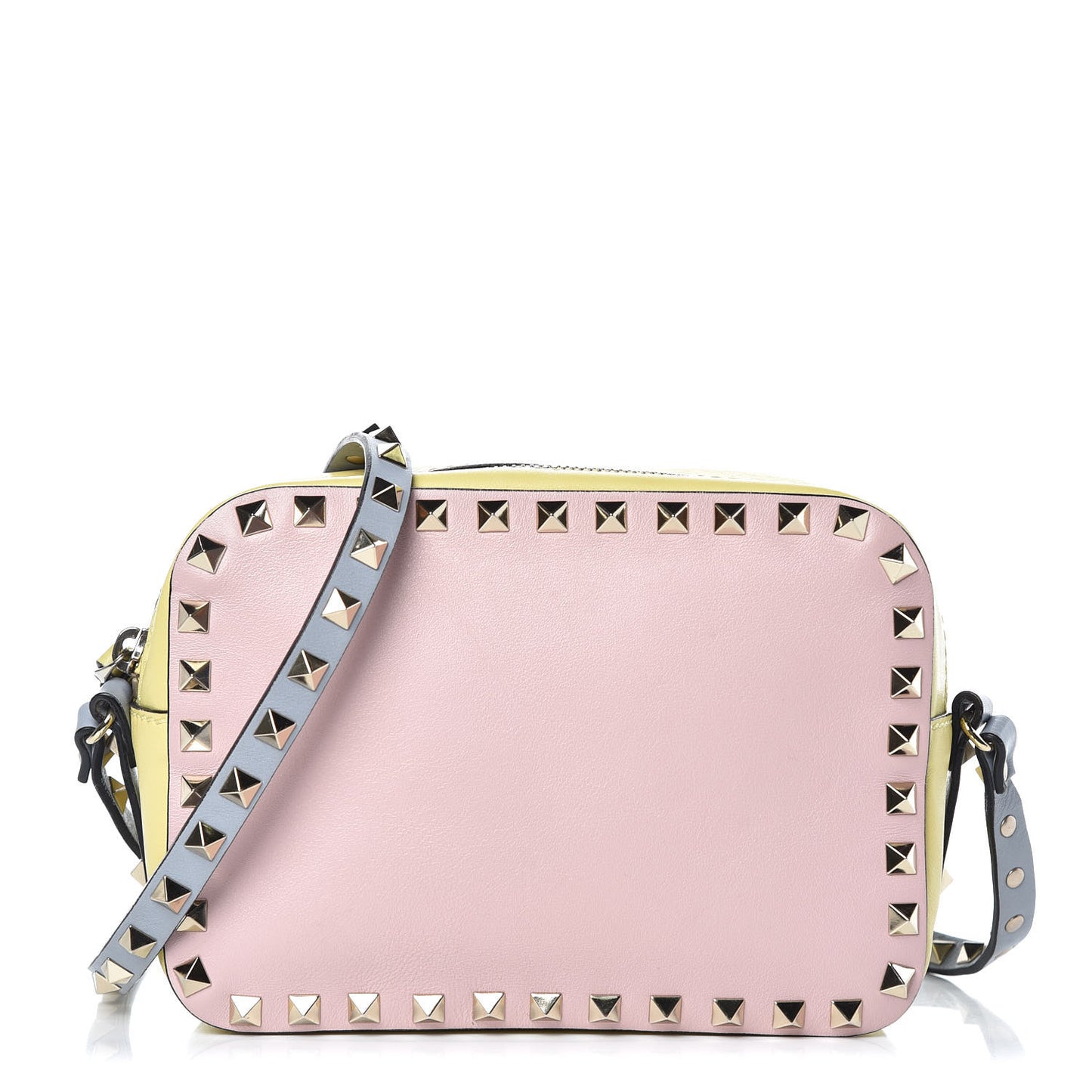 Calfskin Watercolor Rockstud Camera Crossbody Bag Rose Green Yellow Sky