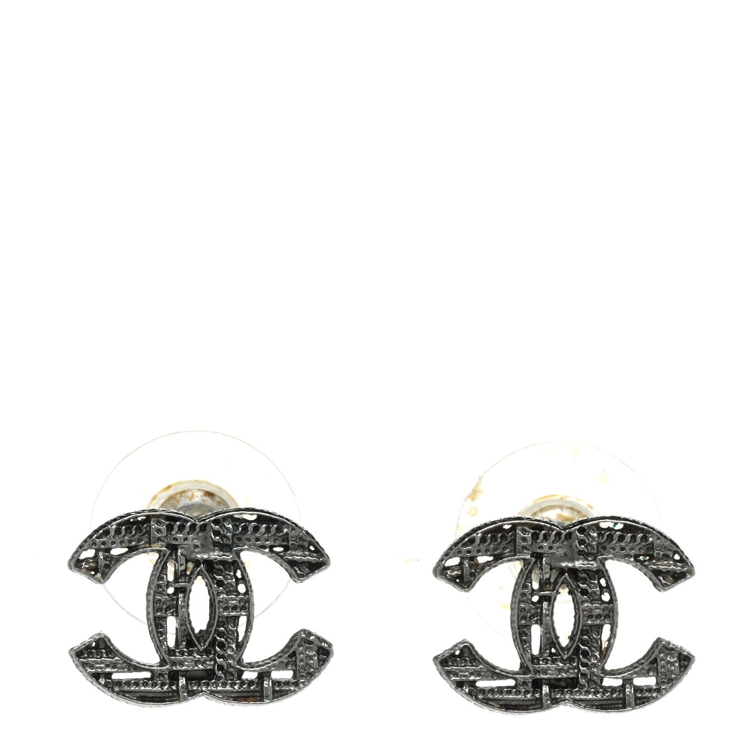 Chanel Tweed Effect CC Earrings Silver 1 of 5