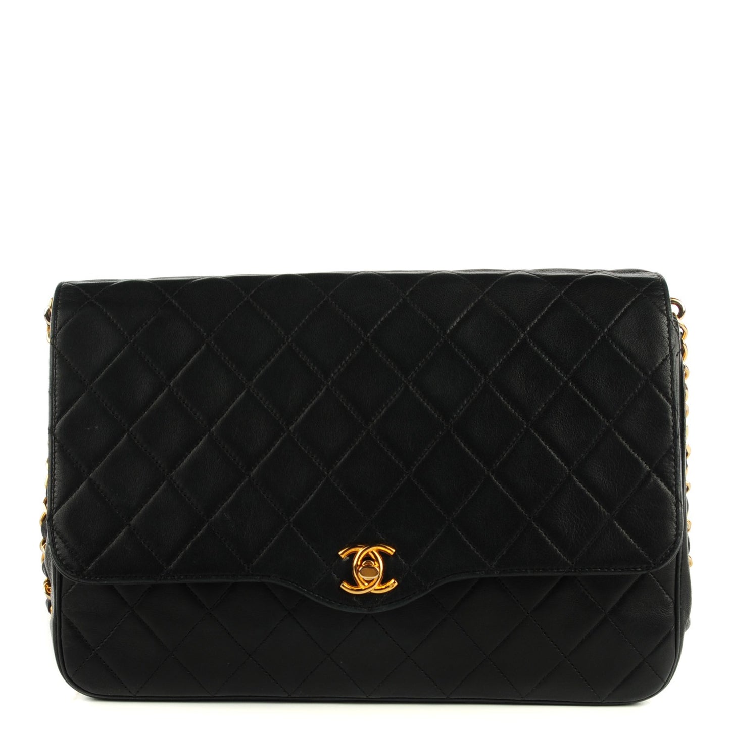 Lambskin Quilted Medium Single Flap Black