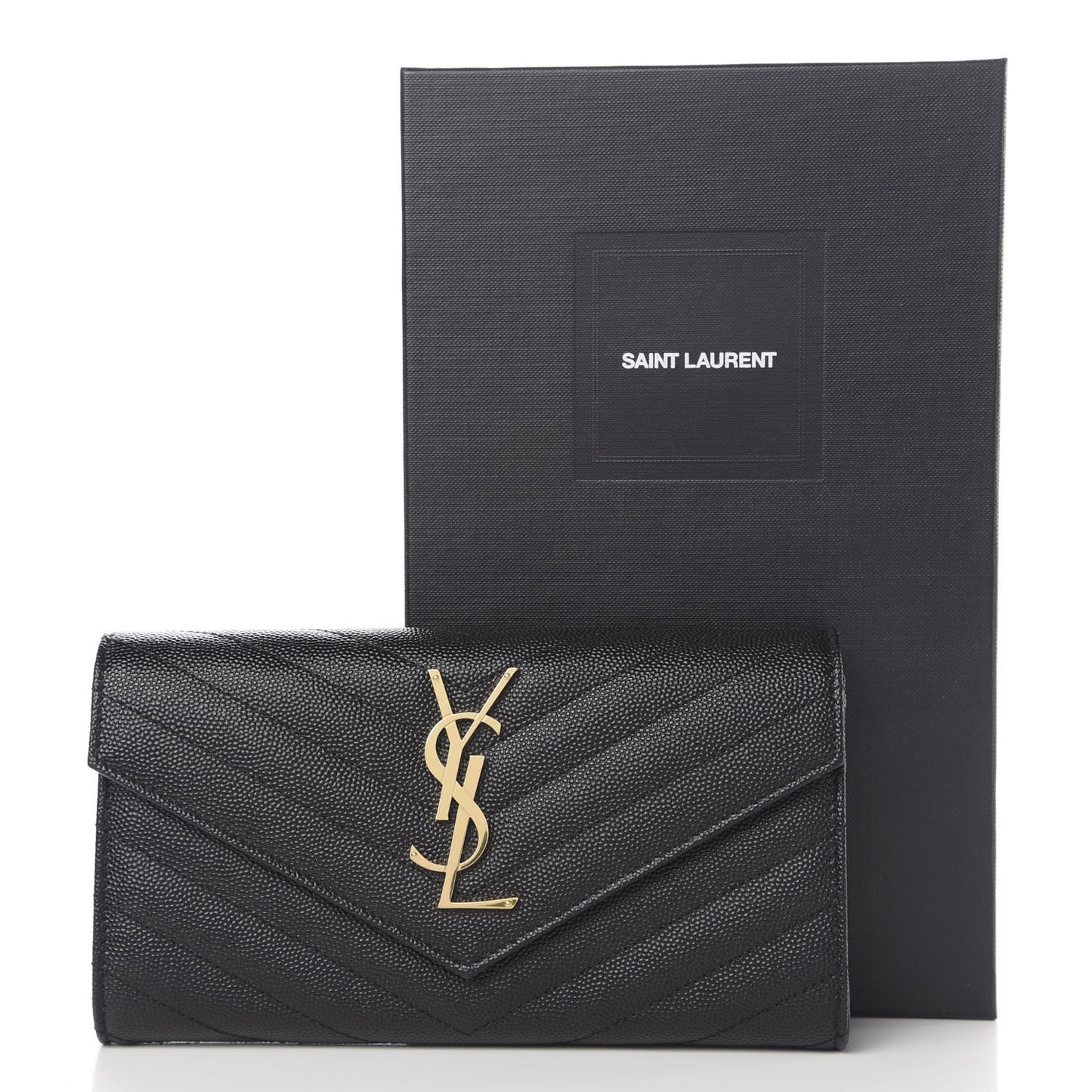 Grain De Poudre Matelasse Chevron Monogram Flap Wallet Black