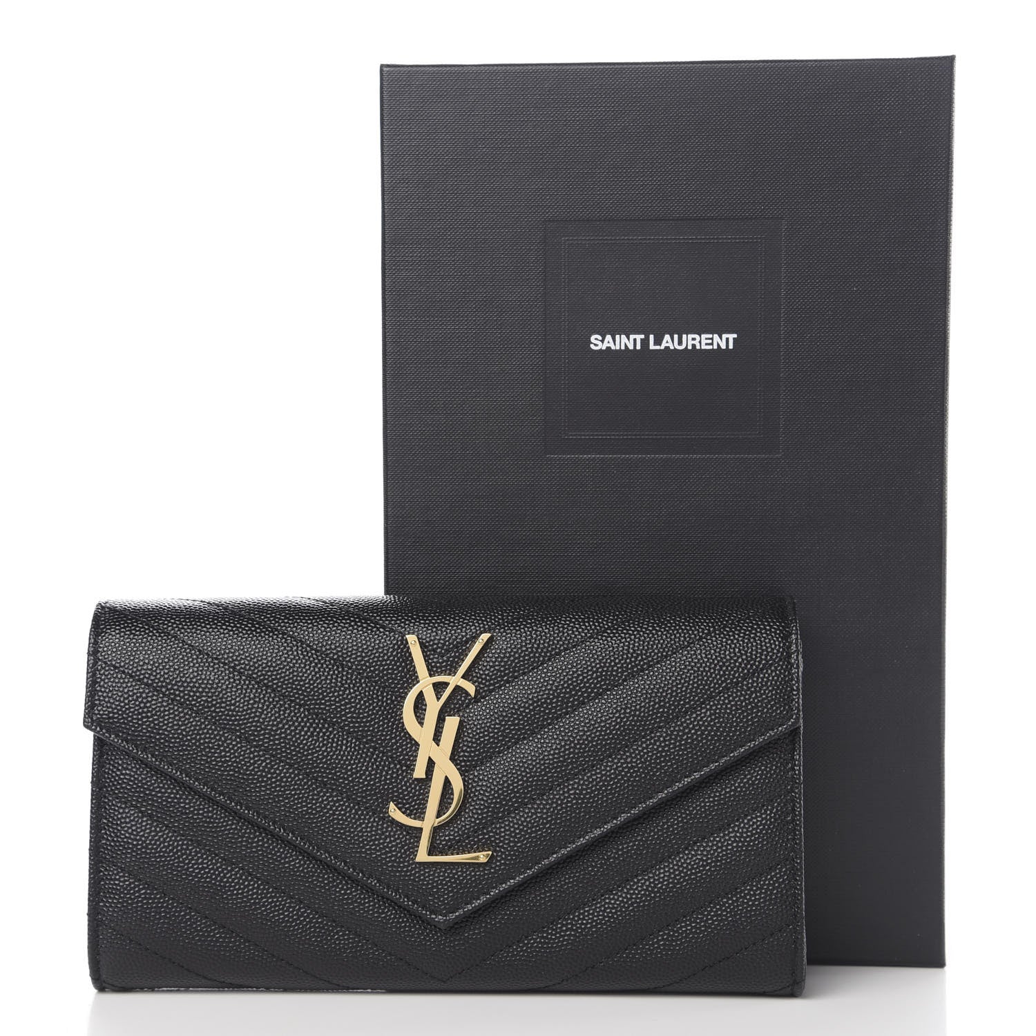 Saint Laurent Grain De Poudre Matelasse Chevron Monogram Flap Wallet Black 7 of 7