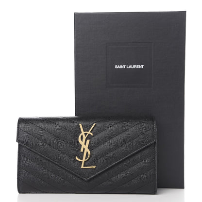 Saint Laurent Grain De Poudre Matelasse Chevron Monogram Flap Wallet Black 7 of 7