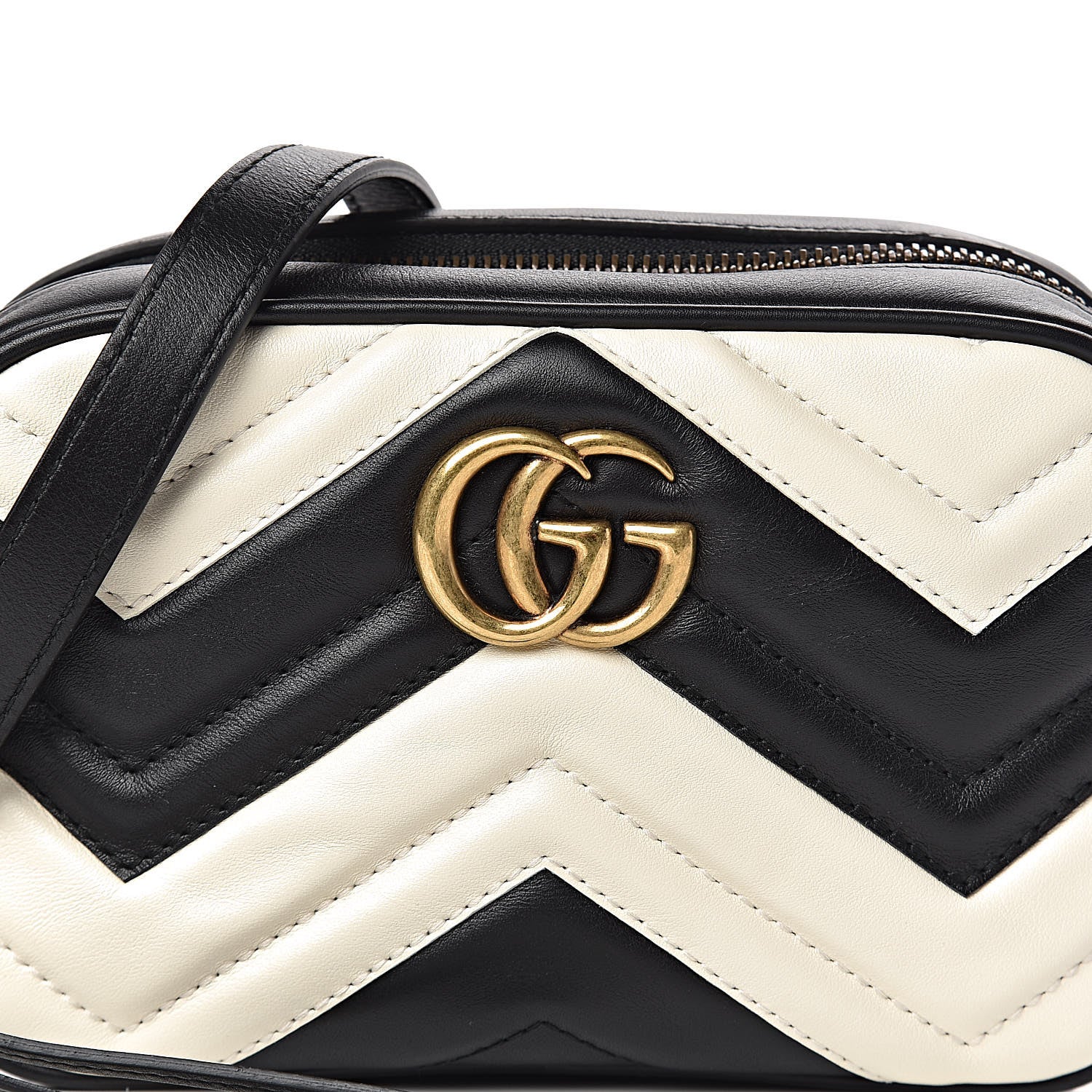 Gucci Calfskin Matelasse Mini GG Marmont Chain Shoulder Bag Black White 11 of 11
