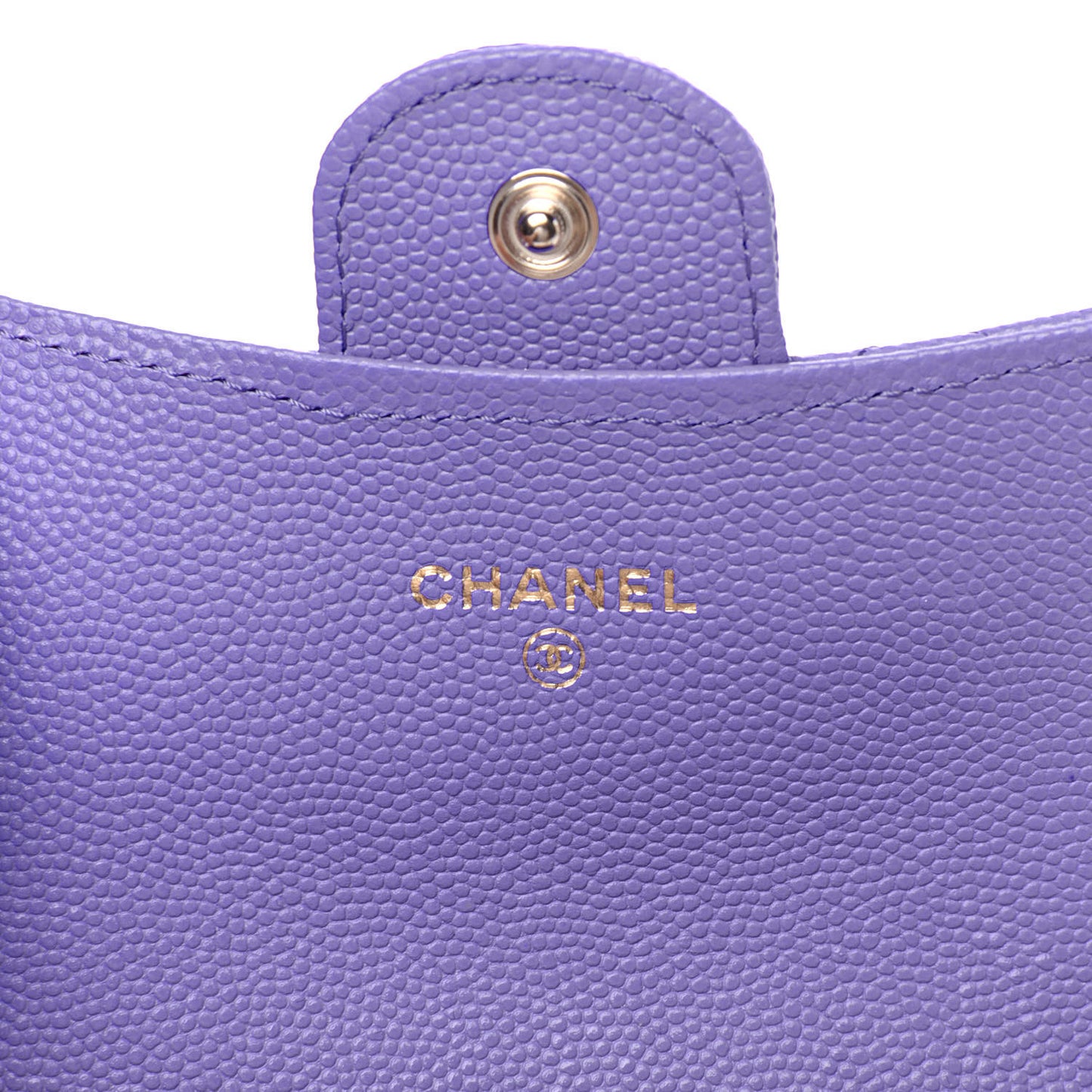 Caviar Quilted Flap Card Holder Wallet Purple