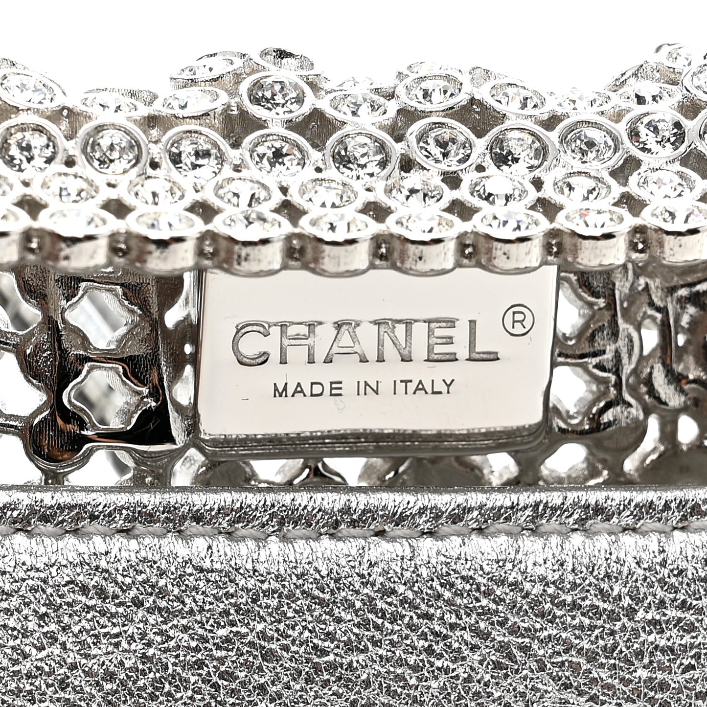 Crystal Embellished Metallic Lambskin Mini Chanel 22 Silver