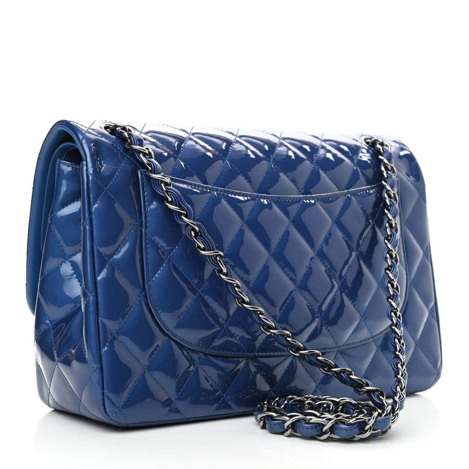 Chanel Patent Quilted Jumbo Double Flap Blue 3 of 11