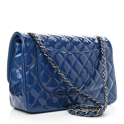 Chanel Patent Quilted Jumbo Double Flap Blue 3 of 11