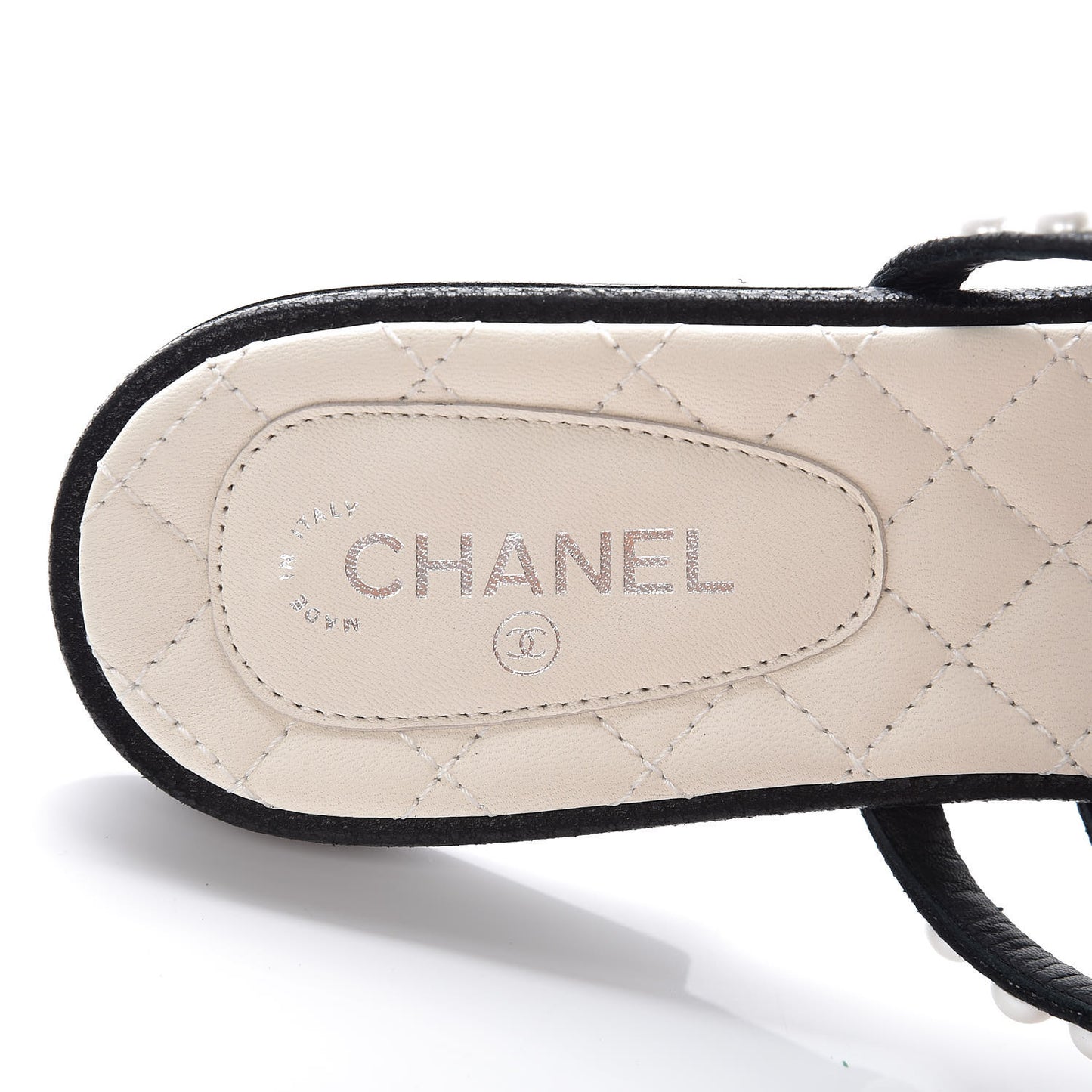 Crackled Lambskin Pearl Mule Sandals 40 Black