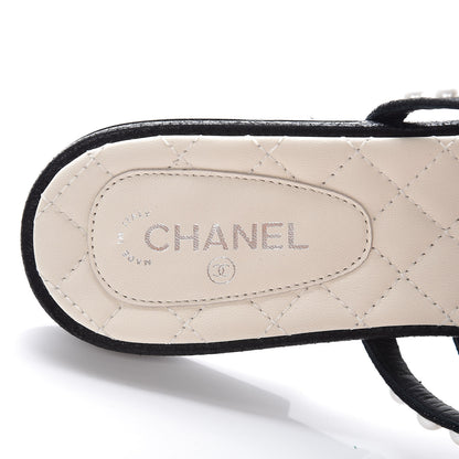 Chanel Crackled Lambskin Pearl Mule Sandals 40 Black 7 of 8