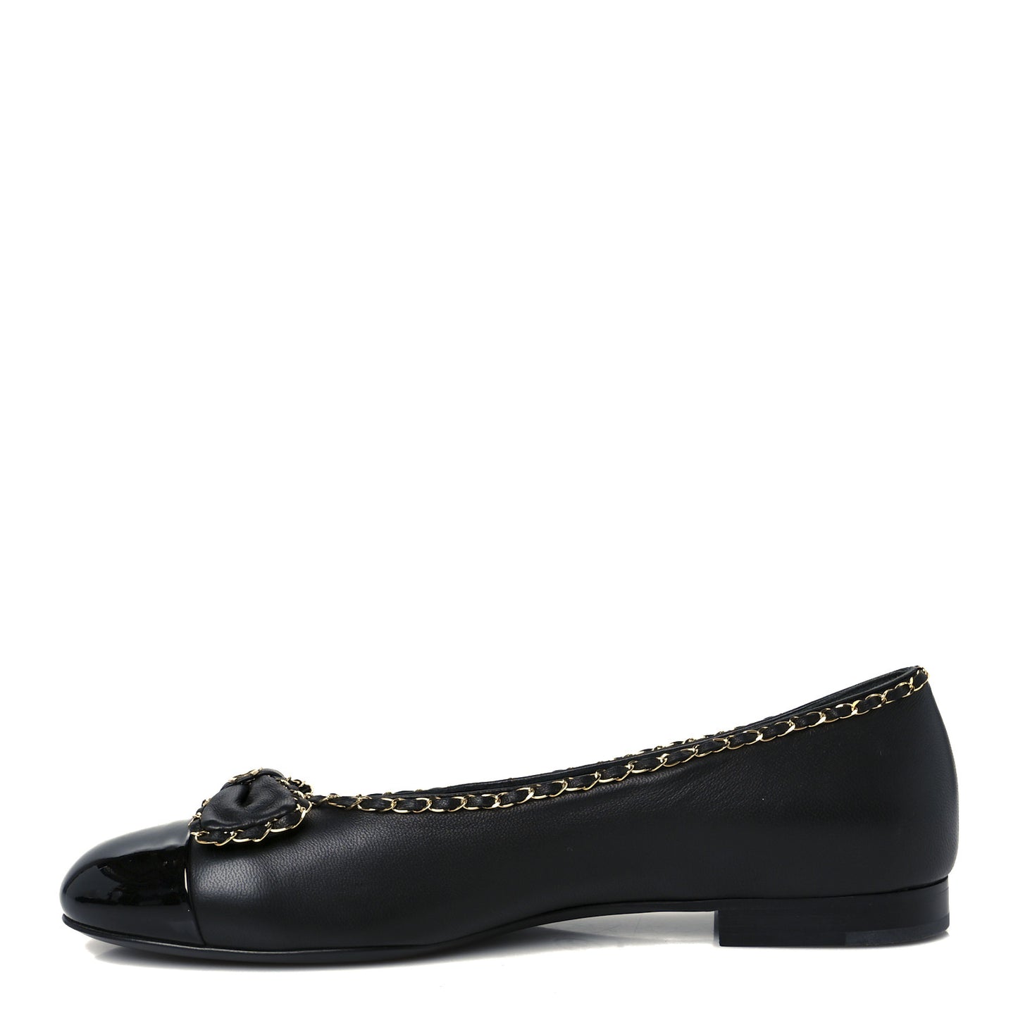 Lambskin Patent Cap Toe Chain Around Ballerina Flats 39.5 Black