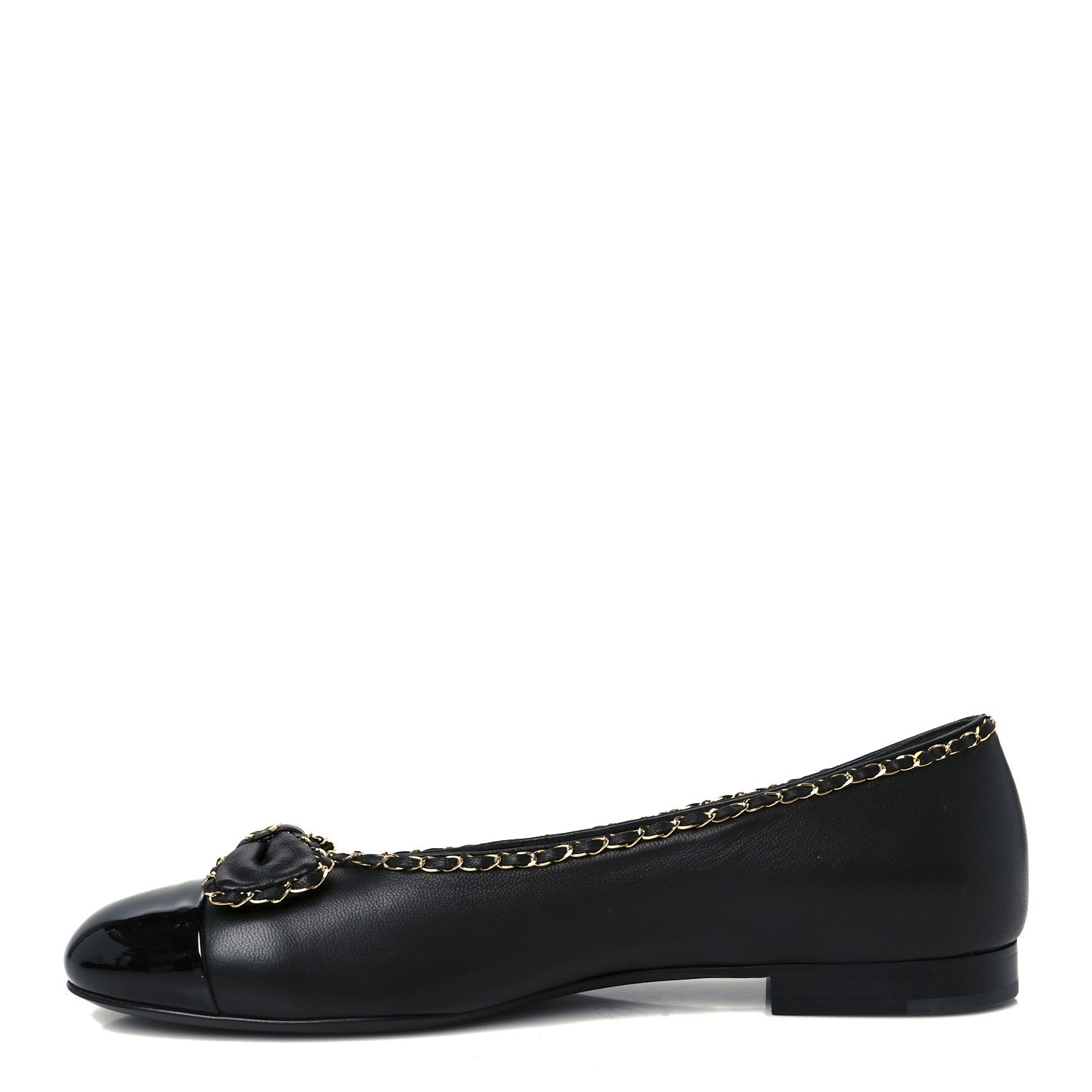 Chanel Lambskin Patent Cap Toe Chain Around Ballerina Flats 39.5 Black 1 of 10