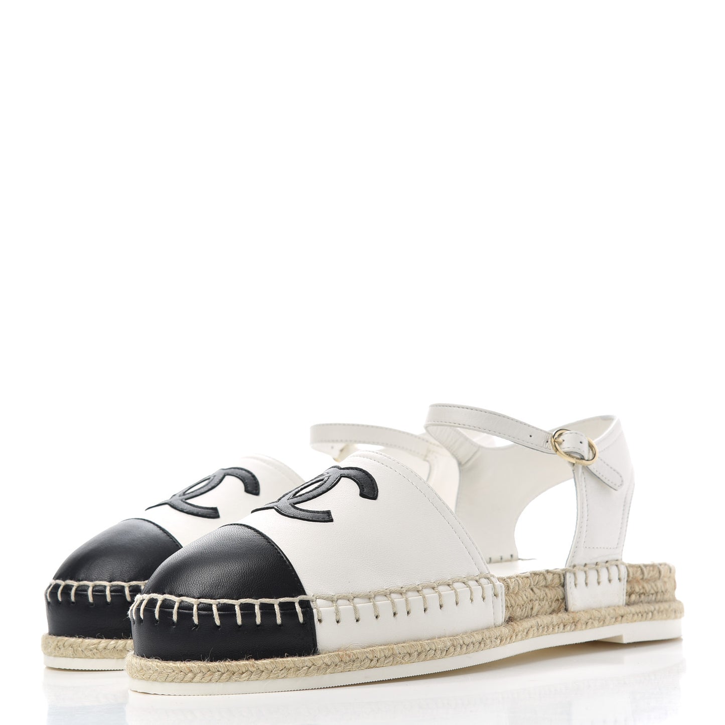 Lambskin Cap Toe CC Espadrille Sandals 38 Black White