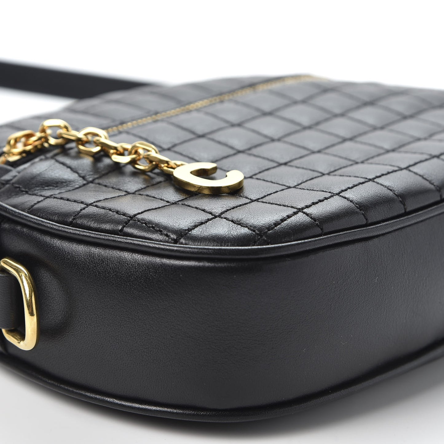 Calfskin Quilted Small C Charm Bag Black
