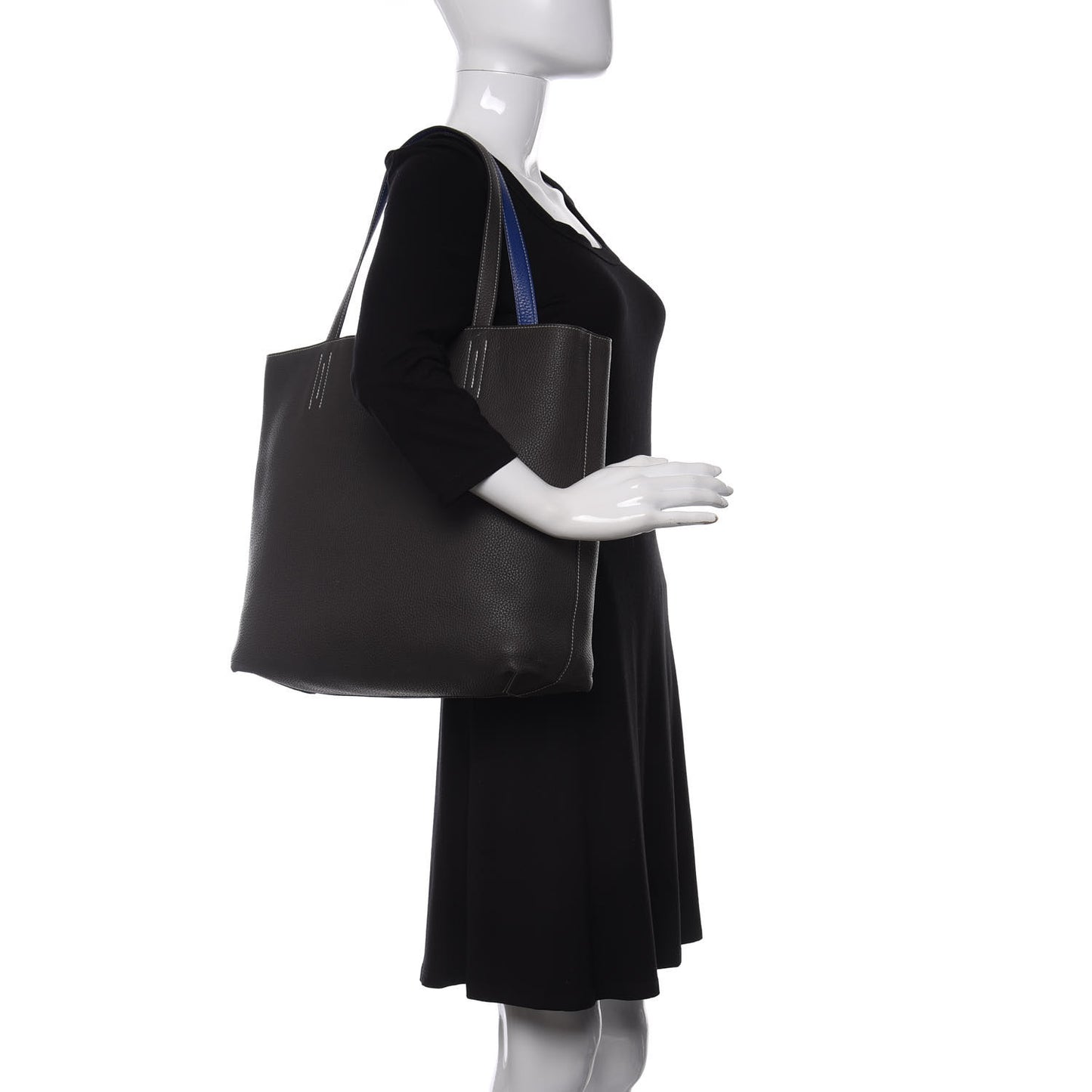 Taurillon Clemence Double Sens 36 Reversible Tote Graphite Bleu Electrique