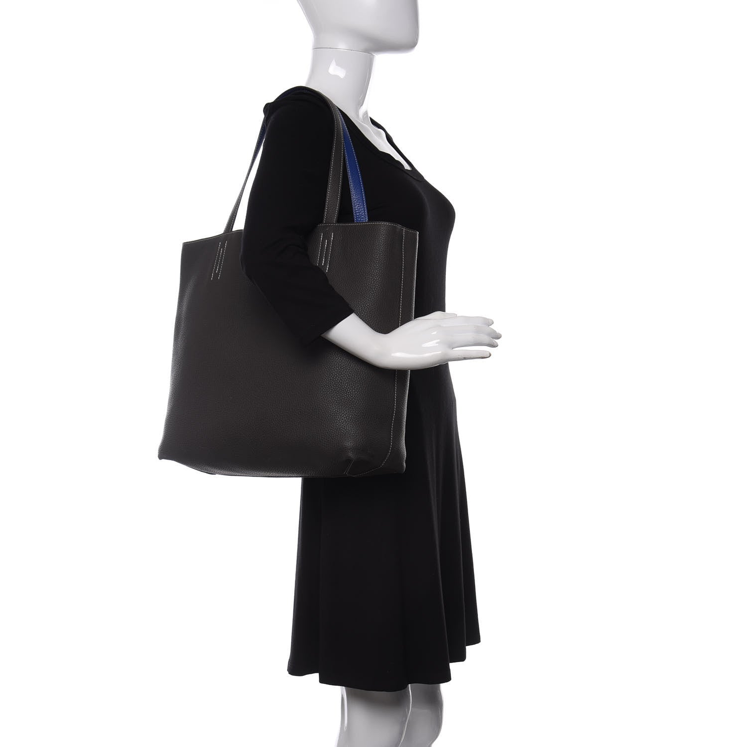 Hermes Taurillon Clemence Double Sens 36 Reversible Tote Graphite Bleu Electrique 2 of 15