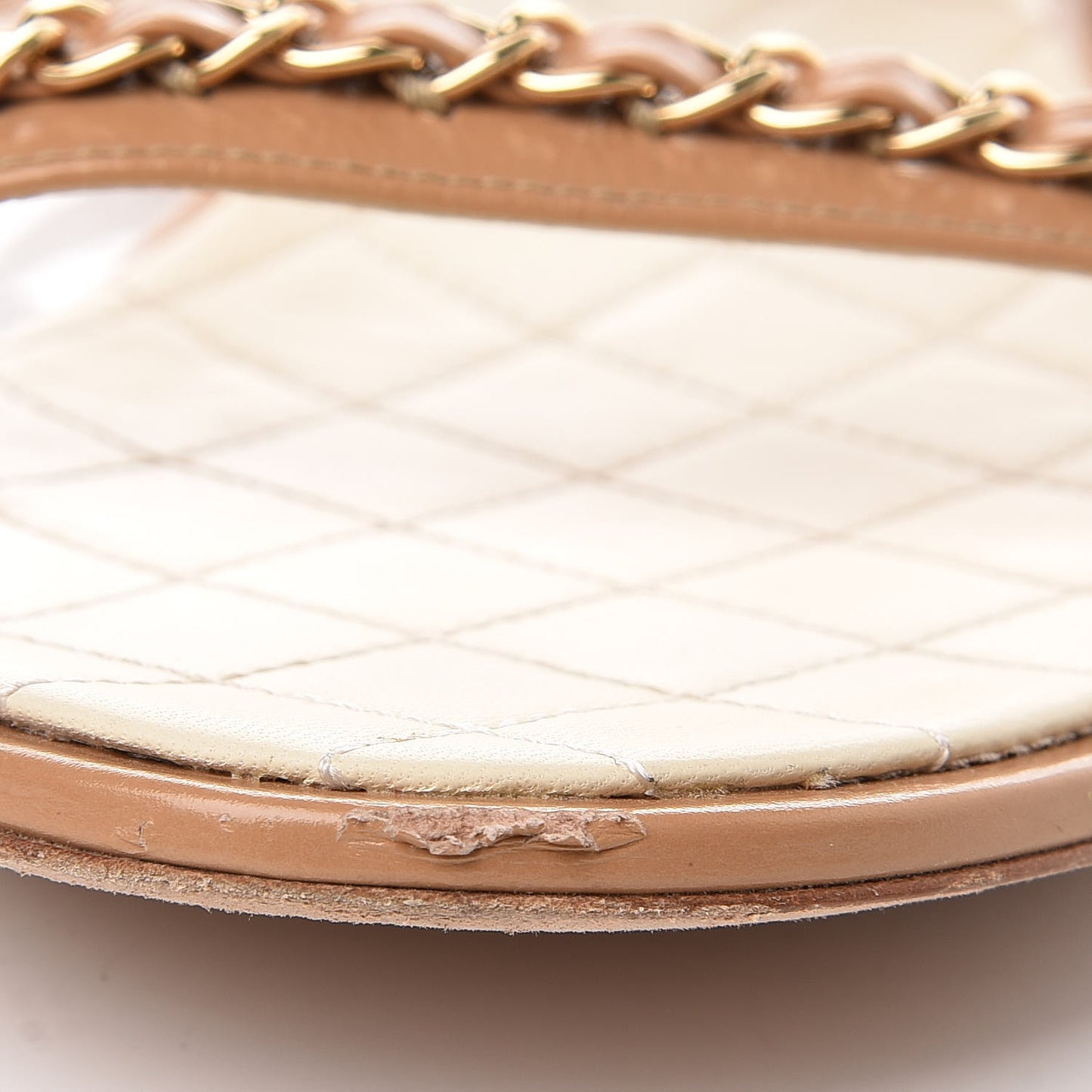 Calfskin Chain CC Sandals 40.5 Beige