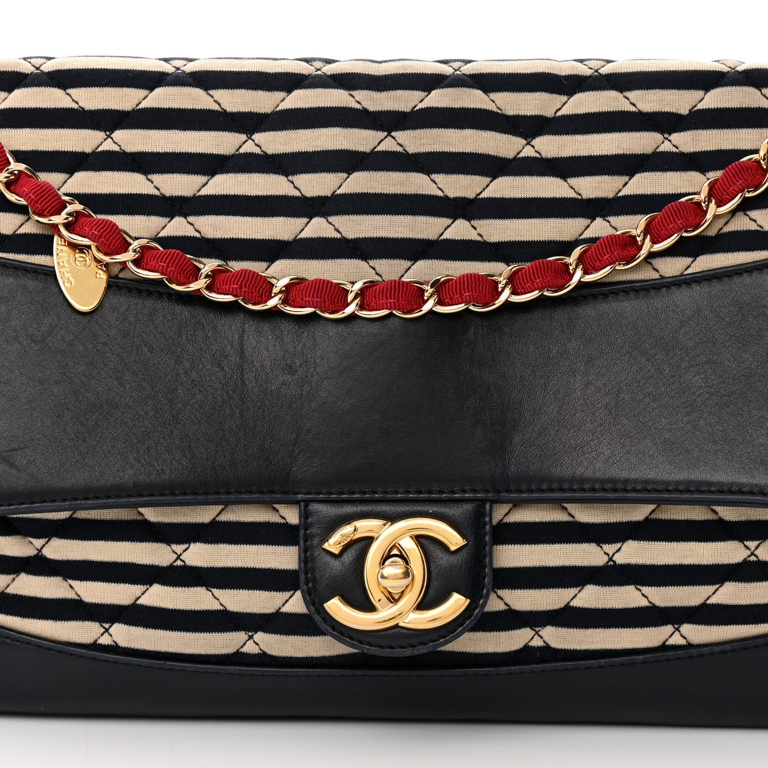 Chanel Jersey Quilted Jumbo Coco Sailor Flap Navy White Red 8 of 24