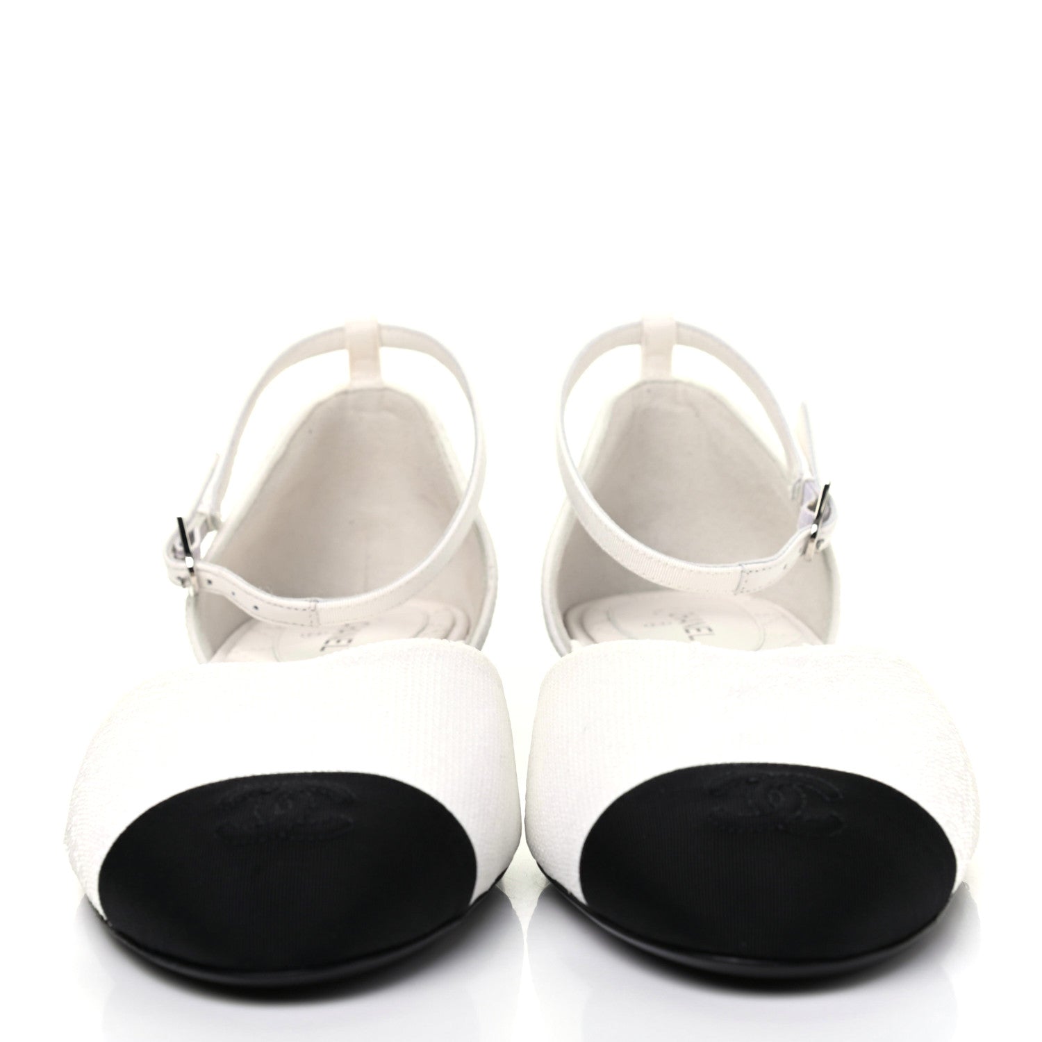 Chanel Sequin Grosgrain Cap Toe CC Ankle Strap Sandals 42 White Black 2 of 9