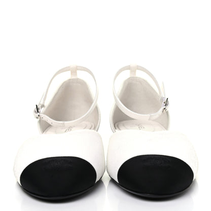 Chanel Sequin Grosgrain Cap Toe CC Ankle Strap Sandals 42 White Black 2 of 9