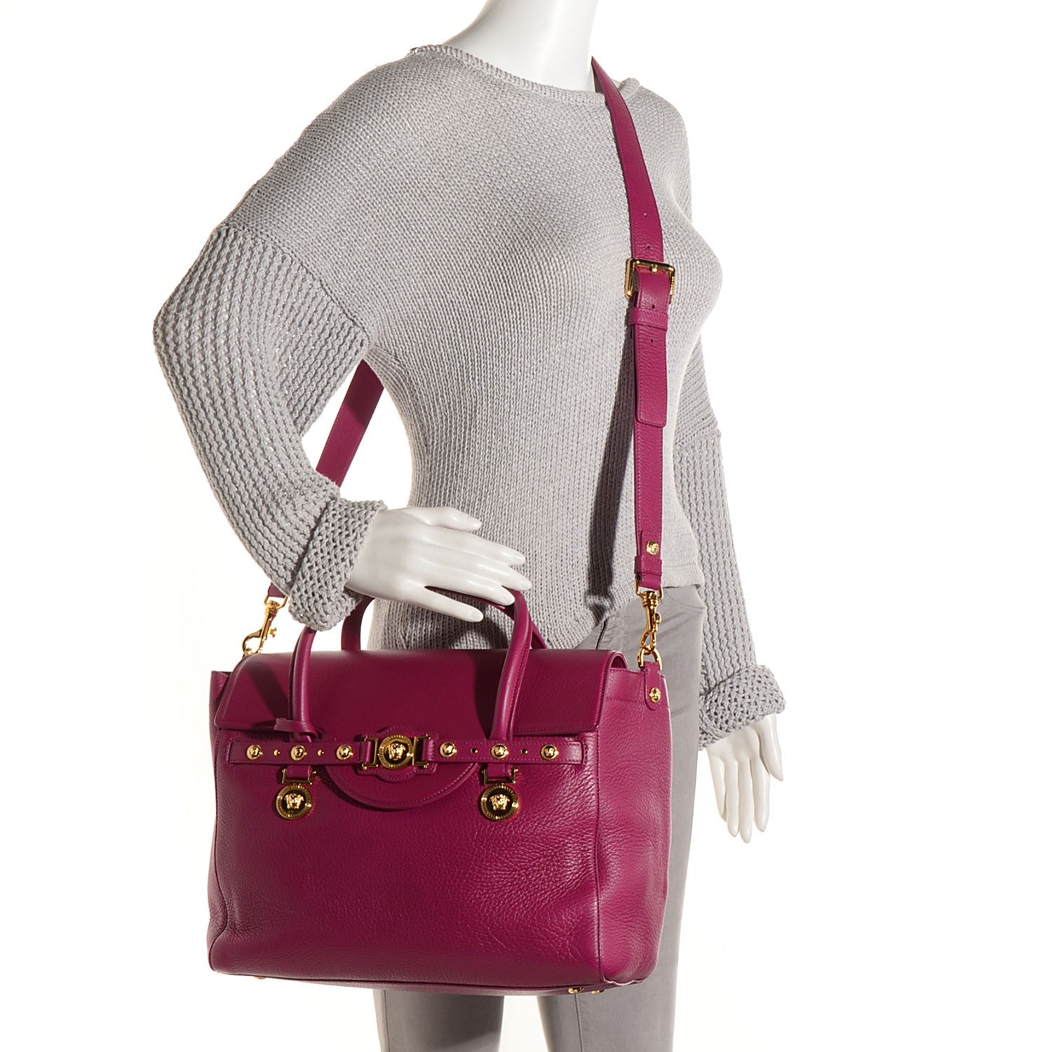 Versace Deerskin Large Signature Tote Fuchsia 2 of 9